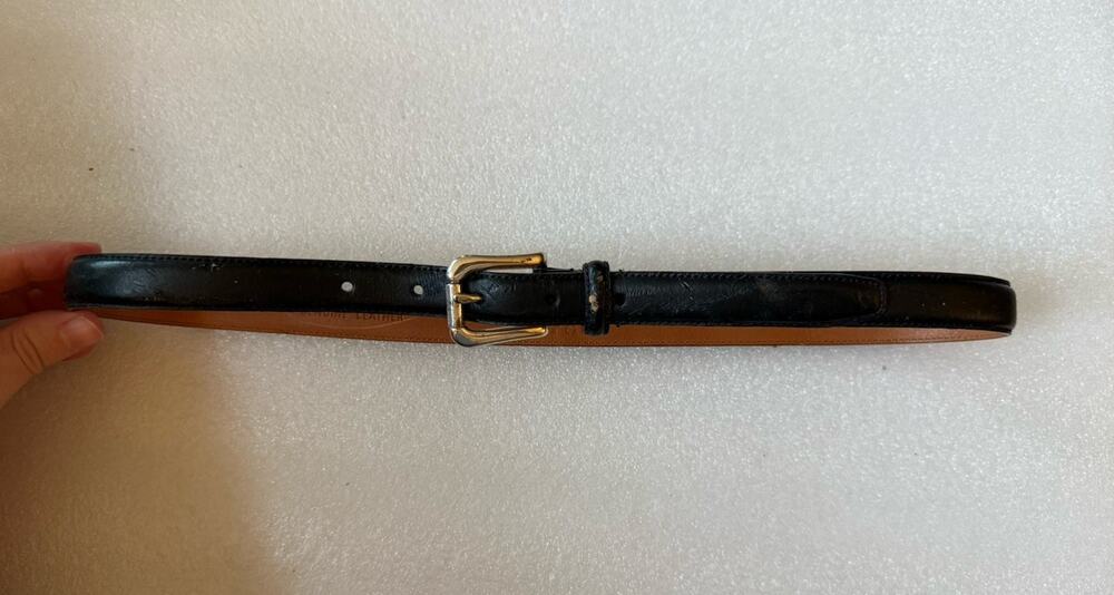 VTG Ralph Lauren Black Skinny Leather Brass Buckle Belt M